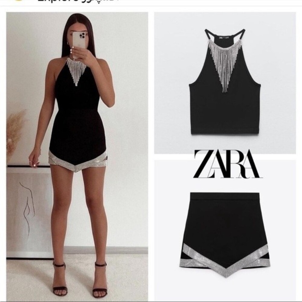 ZARA SEAMLESS HALTER TOP WITH RHINESTONES